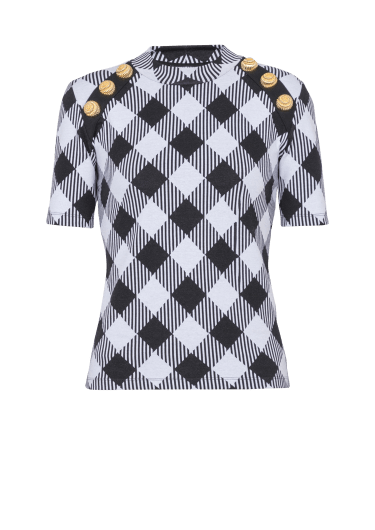 Gingham button T-shirt