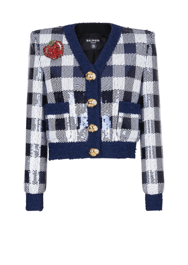 Cropped jacket in gingham sequins