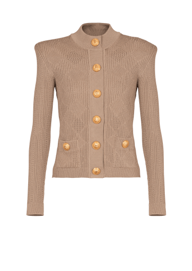 Karierte Strickjacke mit Lochmuster