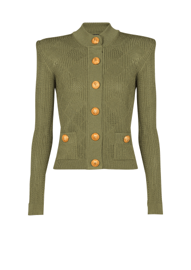 Karierte Strickjacke mit Lochmuster