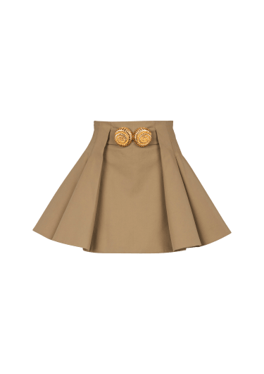 Flared pleated grain de poudre skirt