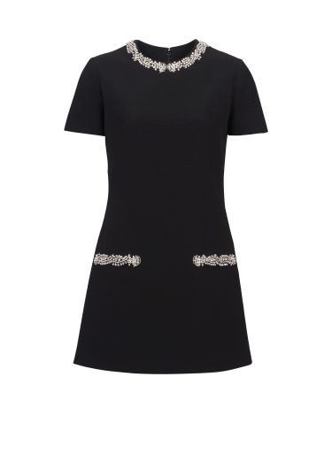 Embroidered crepe shift dress