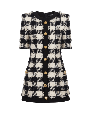 Gingham tweed and crepe dress