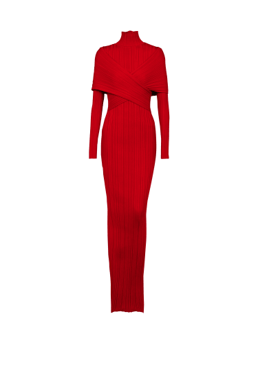 Long pleated knit dress