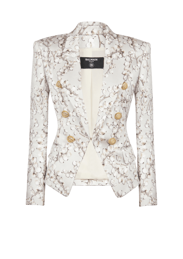 6-button satin jacket with Redcurrant print