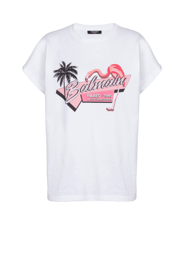 Balmain T-Shirt mit Rosa Flamingo-Print