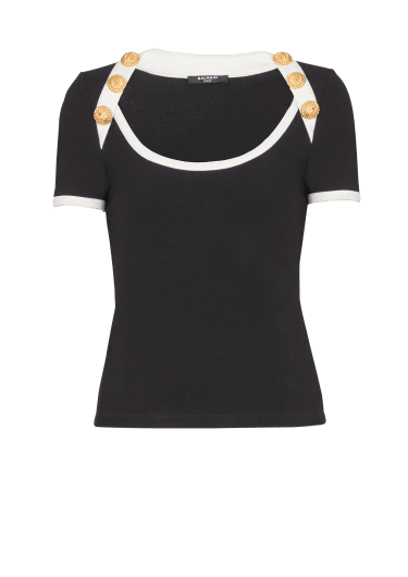 Two-tone T-shirt with button details
