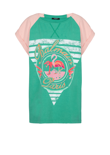 Balmain ピンクフラミンゴ プリントTシャツ