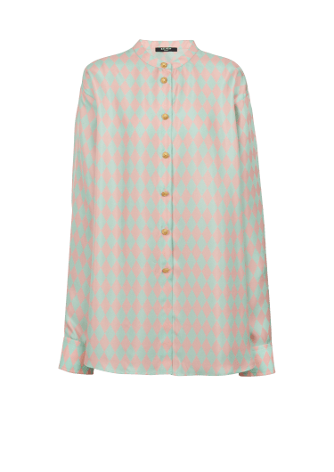 Camicia con collo alla coreana stampata con motivo a rombi