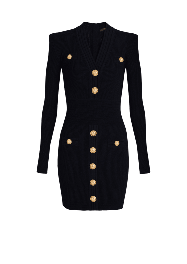 Short knitted dress with gold buttons