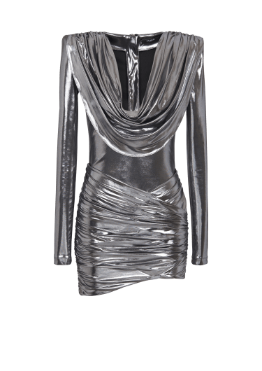 Kurzes, drapiertes Metallic-Kleid