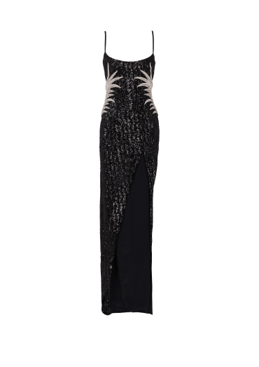 Long sequin palm tree dress