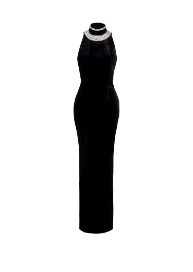 エンブロイダリー ベルベット オープンバックドレス