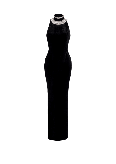 Embroidered velvet halterneck dress