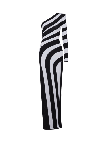 Long asymmetrical striped knit dress