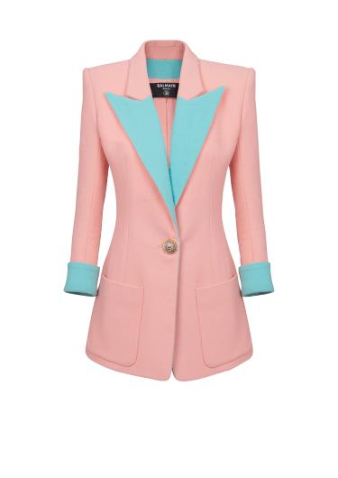 1-button double crepe two-tone jacket
