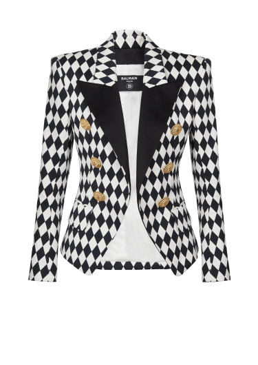 6 粒扣菱形图案绉纱西装外套 