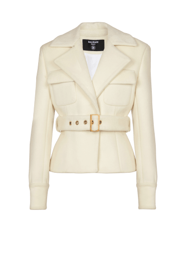 Balmain belted virgin wool jacket - Black