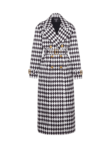 Diamond print belted trench coat