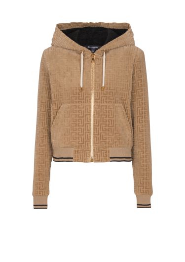 Velvet hooded jacket with PB Labyrinth monogram