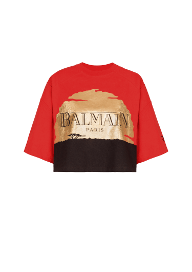 Disney x Balmain : The Lion King - サンセットプリント クロップドTシャツ