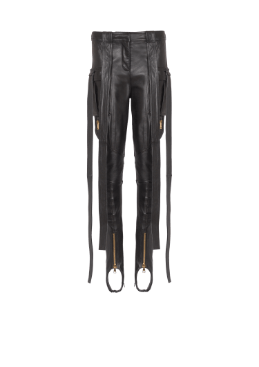 Leather cargo trousers with straps