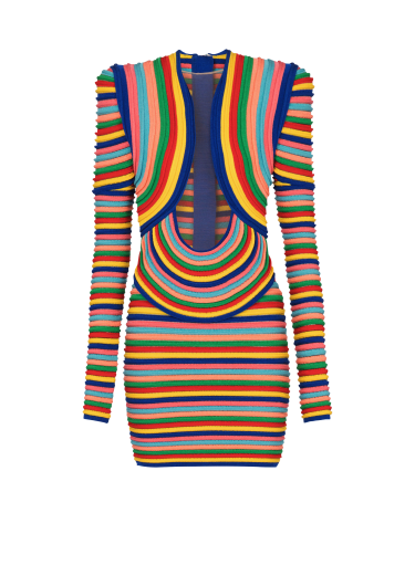 Robe courte en maille roulottée multicolore