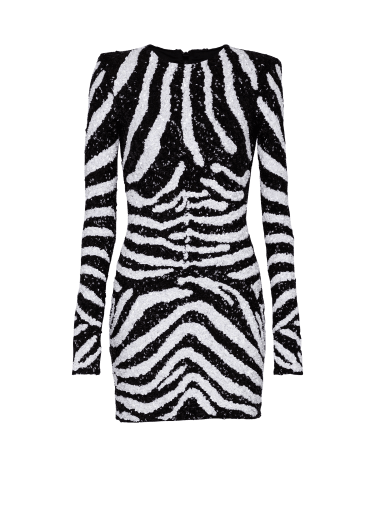 Kurzes zweifarbiges Kleid mit Pailletten Zebra