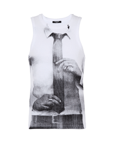 Geripptes Tanktop mit Tie-Print