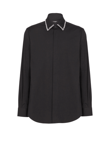 Poplin shirt with embroidered collar