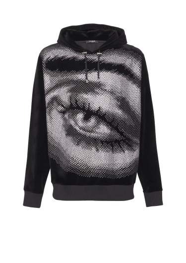 Sudadera con capucha Balmain de terciopelo y cristales con motivo Eye