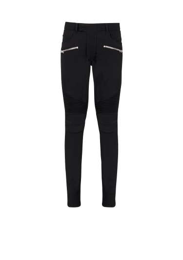 Tailored biker trousers in stretch grain de poudre