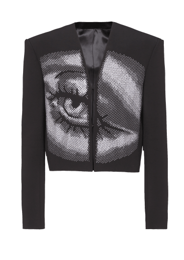 Cropped crepe jacket with crystals in an Eye motif