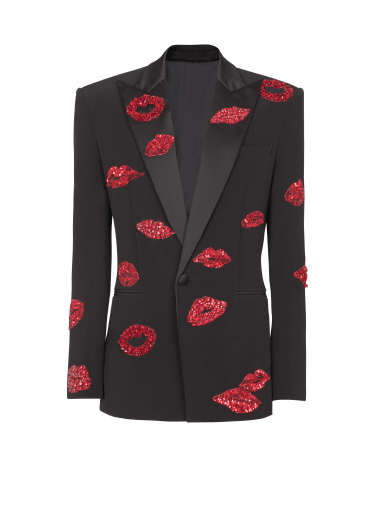 Crepe 1-button jacket with Kiss embroidery