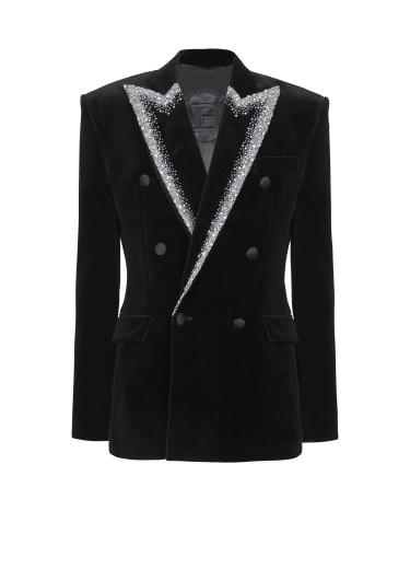 Velvet jacket with embroidered collar