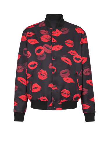 Bomber reversibile in nylon a tinta unita e stampa bacio