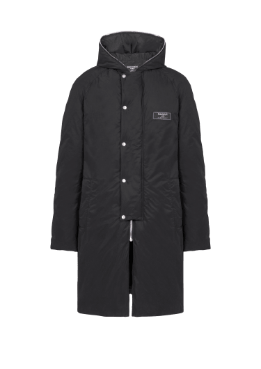 Lange Nylon-Daunenjacke mit Balmain-Etikett