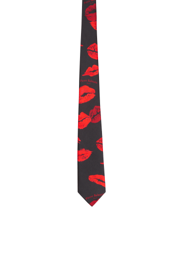 Slim silk tie with Kiss print