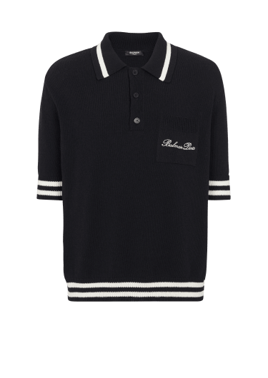 Poloshirt aus Wolle mit Balmain Signature Stickerei 