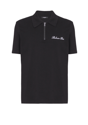 Short-sleeved polo shirt with Balmain Signature embroidery