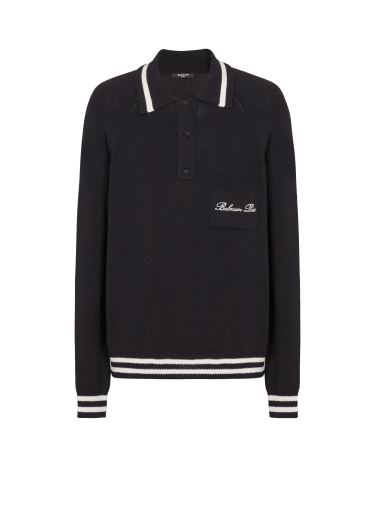 Polo a maniche lunghe in lana con ricamo Balmain iconico