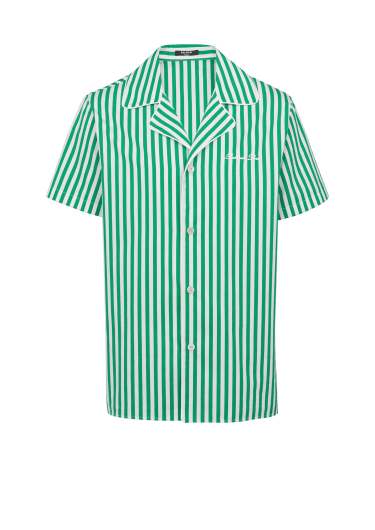 스트라이프 코튼 소재 쇼트 슬리브 파자마 셔츠