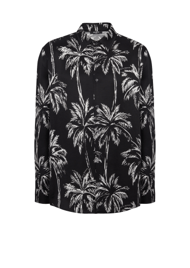 Printed satin palm tree shirt