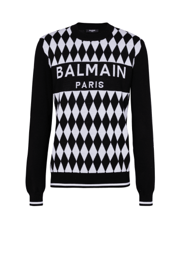 Zweifarbiger Pullover aus Diamond-Jacquard mit Balmain Paris