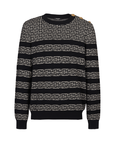 Pull marinière en laine et lin à monogramme