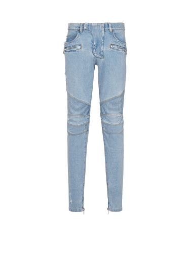 Light blue denim biker jeans 