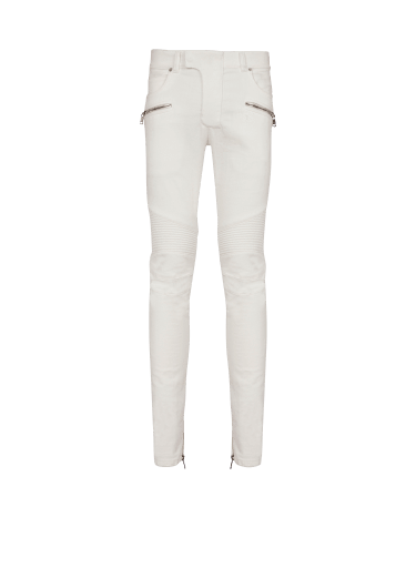 Jeans biker in denim bianco