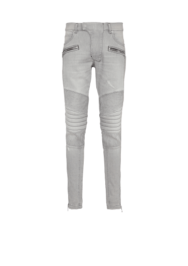 Jeans biker in denim trapuntato Grigio