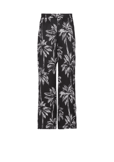 Pantalón de pijama de satén con estampado de palmeras