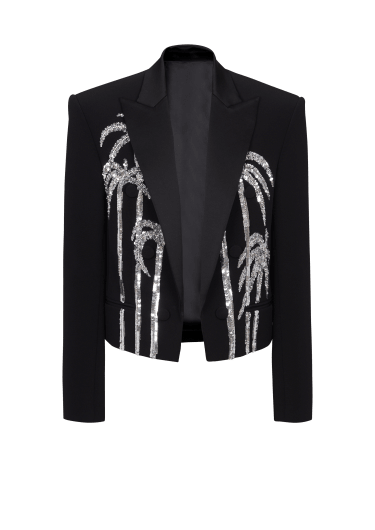 Cropped crepe jacket with palm tree embroidery